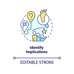 Identify implications concept icon. Impact on business. Trend evaluation abstract idea thin line illustration. Isolated outline drawing. Editable stroke. Arial, Myriad Pro-Bold fonts used