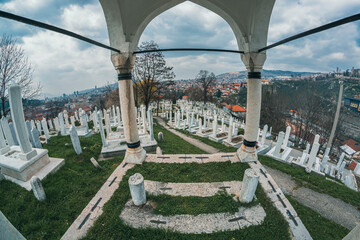 sarajevo muslim graveyard on hills of capital city