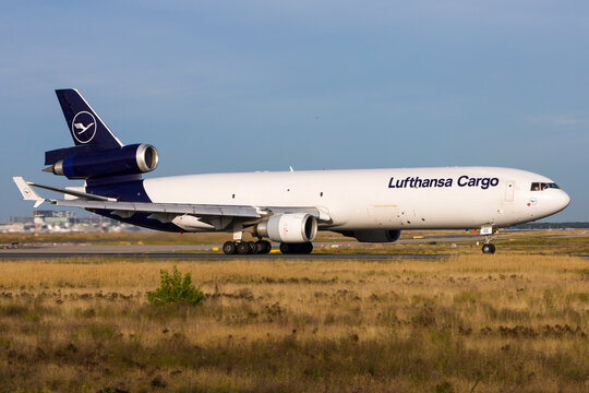 Lufthansa Cargo McDonnell Douglas MD-11 F Freighter (last MD-11F, was phased out by GEC in Oct 2021)
accelerating on Startbahn West, Frankfurt Airport, Germany. September 2021