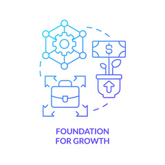 Fototapeta na wymiar Foundation for growth blue gradient concept icon. Startup needs consulting service abstract idea thin line illustration. Expand business. Isolated outline drawing. Myriad Pro-Bold font used