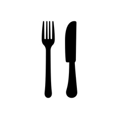 Fork and Knife Black Silhouette Icon. Restaurant Metal Cutlery for Dinner Glyph Pictogram. Dishware Cafe Food Lunch Flat Symbol. Dining Knife and Fork Silverware Sign. Isolated Vector Illustration