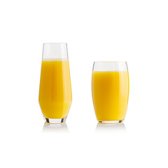 Collection of orange juice in different glasses . eparate clipping paths for each glass. Set of glasses with tropical orange juice