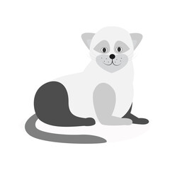 Cat in black and white, doodle, icon, isolated background. Flat vector. Pet.