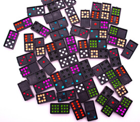 Dominoes, dominos pictogram. Domino game full set. Black domino.Colourfull domino.
