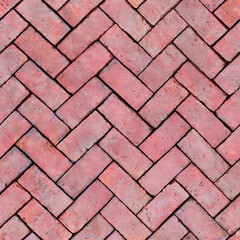 Laying Install Herringbone Brick Paver Pedestrian floor tiles, Real Seamless Texture Repeating Pattern Laying Red Brick Floor Tile Background. 