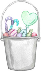 Halloween candy bucket watercolor painting.