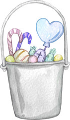 Halloween candy bucket watercolor painting.