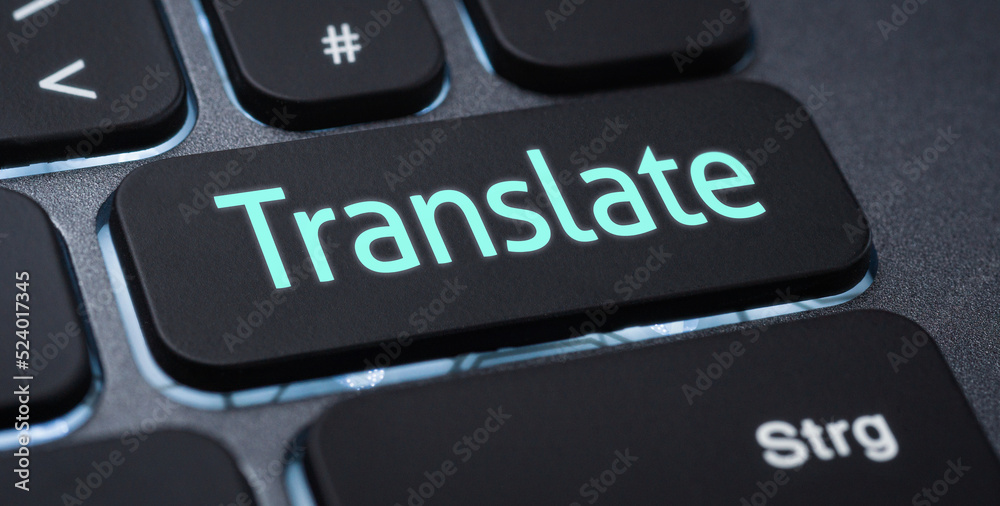 Wall mural illuminated keyboard with a labeled key - translate
