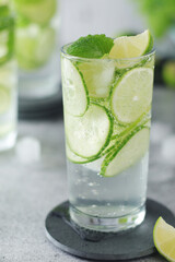 Mineral water with lime and cucumber