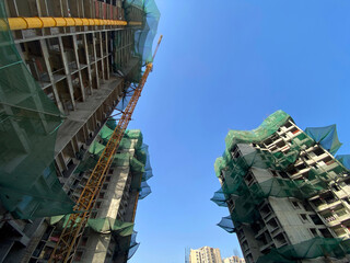 Under construction high rise building in Pune city, Maharashtra, India.