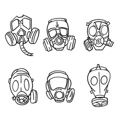 Gas mask Vector sketch illustration Hand drawn, Set in a doodle cartoon style

