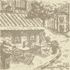 Street cafe sketch graphic vector illustration