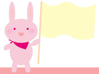 旗を持ったウサギのキャラクター
