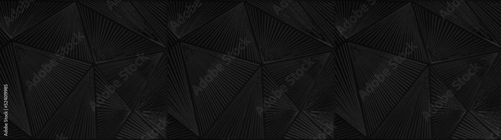 Leinwandbilder Abstract dark black triangular mosaic tile wallpaper texture with geometric fluted triangles background banner seamless pattern