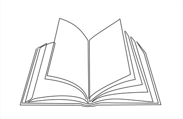 Open book with continuous one line drawing with flying pages. Illustration of educational supplies back to school theme for website landing page. Order a banner for one line drawing.