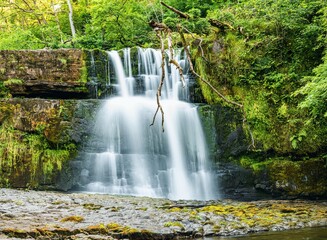 Sgwd Clun-Gwyn Waterfall, Four Waterfalls Walk, Brecon Beacons, Wales, England