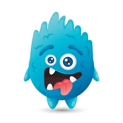 Fotobehang Funny round blue cartoon monster with two eye for kids halloween decorations © Зоя Лунёва