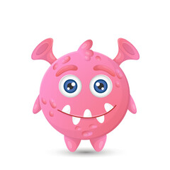 Funny round pink cartoon monster with two eyes for children's halloween decorations