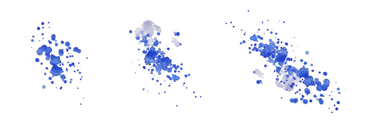 Blue watercolor splashes on paper. Hand drawn, texture for design.