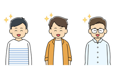 大人　喜ぶ　男性　表情　上半身　イラスト
