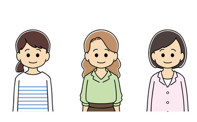 大人　笑顔　女性　表情　上半身　イラスト
