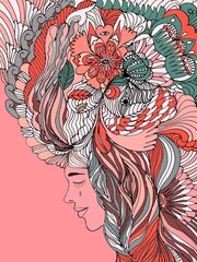 Disegno grafico concettuale una bella donna sognante 