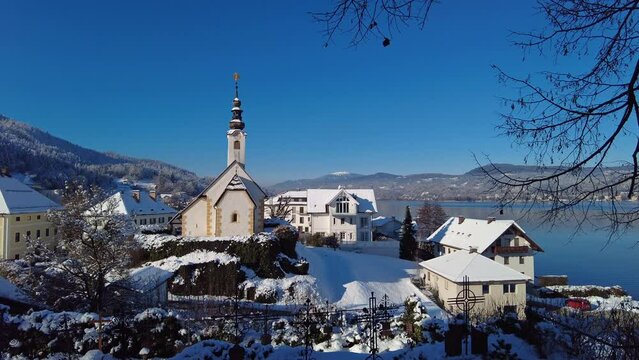 View to the Winter church (Winterkirche) near the Wörthersee in Maria Wörth, Carinthia, Austria