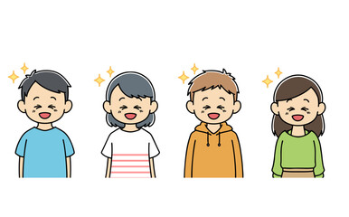 子供　喜ぶ　小学生　男の子　女の子　表情　上半身　イラスト
