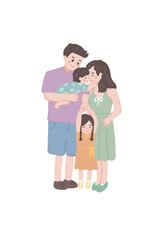 Happy family, mom, dad and kid