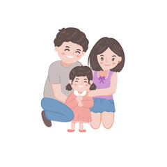 Happy family, mom, dad and kid