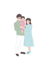 Happy family, mom, dad and kid