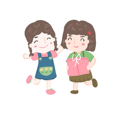 girl giving present to friend