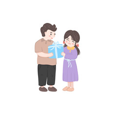 man giving present to woman