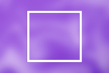 Blurred violet and purple background with white square frame. Defocused art abstract pearl lavender gradient backdrop