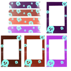 Set of the photo frames and washi tape with skull cartoon