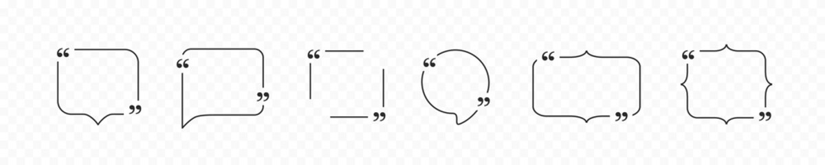 Quote box frames set isolated on transparent background. Vector bubble speech, quotation, comment, message or reference borders