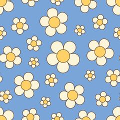 Groovy style simple flowers seamless pattern.