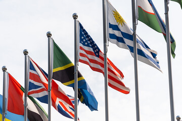 flags under sky