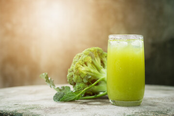 Glass of broccoli juice, broccoli Healthy drink