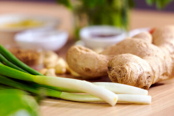 Green Onions and Ginger with Other Ingredients to Cook Chinese