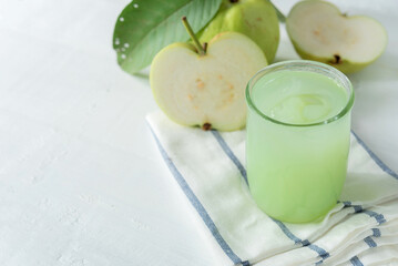 Guava juice and fresh Guava, Fresh Guava drink on white background, high Vitamin C.