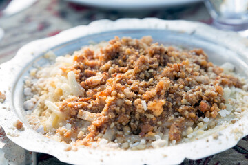 Ottoman Recipe of Goose Meat is in Traditional Metal Plate