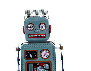 Retro robot toy on white background