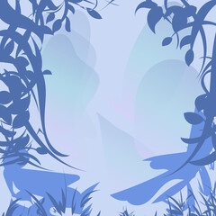 Fototapeta na wymiar Blue background with branches and leaves