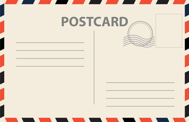 vintage postcard with paper texture. postal background. travel postcard template. flat style.