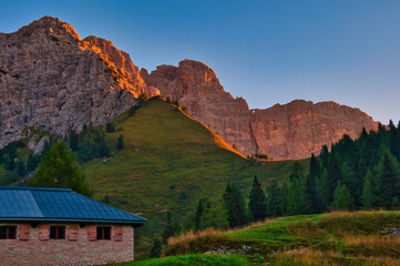 Sunrise at Rifugio Boz with the Alpi Feltrine, Dolomites, Italy