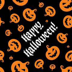 Seamless pattern for Halloween. Laughing evil pumpkins. Isolated. Black, orange and white color. 