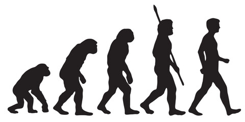 Darwin's evolution of the human. Silhouettes with the different steps of evolution. vector illustration - obrazy, fototapety, plakaty