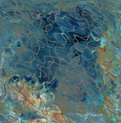 Acrylic liquid structure. Contemporary art. Abstract painting in mixed blue tones. For presentations, advertising, banners.