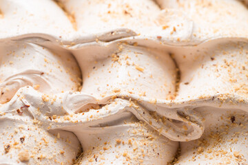 Frozen Walnut flavour gelato - full frame detail. Close up of a white surface texture of Ice cream...